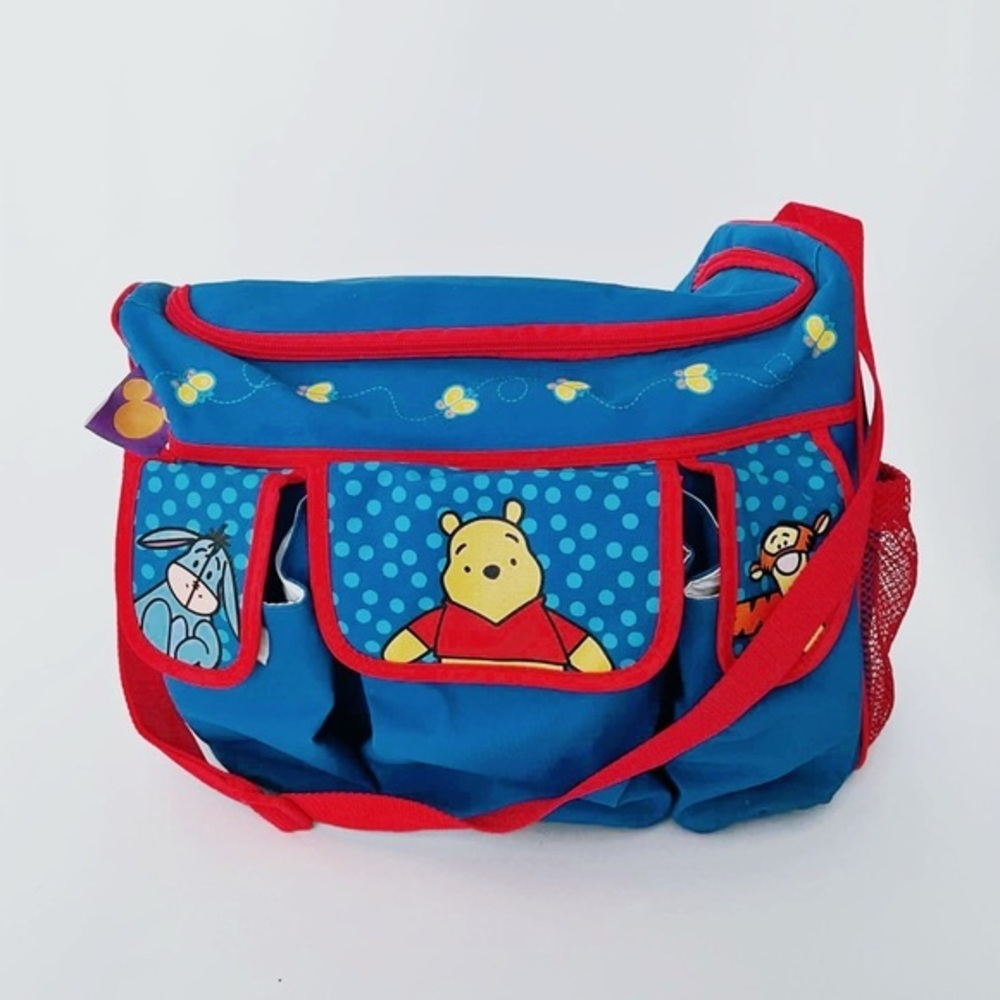 Vintage 90s Disney Winnie the Pooh Diaper Bag Organizer Blue Red Eeyore Tigger
